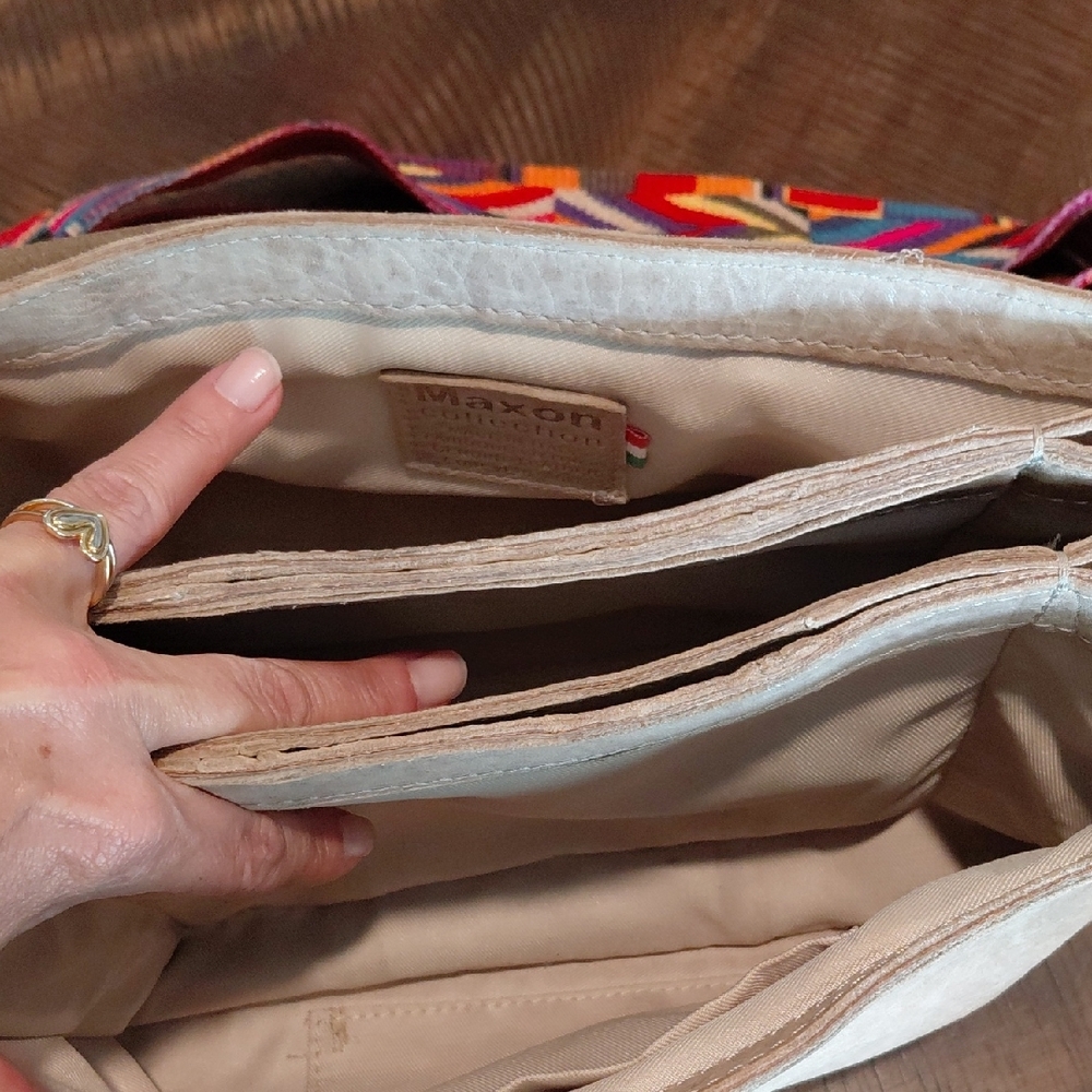 Leather Crossbody Bag with Colorful Adjustable Strap - Tan - Picture 3 of 6